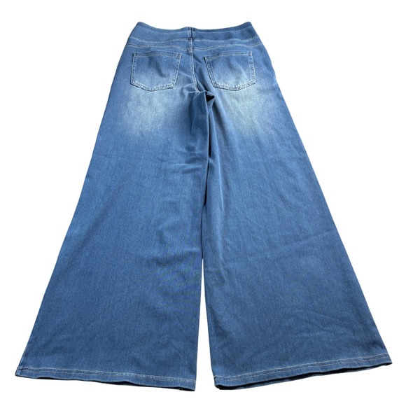 Halara Petite Size Medium Wide Leg Denim Look Stretch Pants Comfy Pull on - Picture 2 of 14